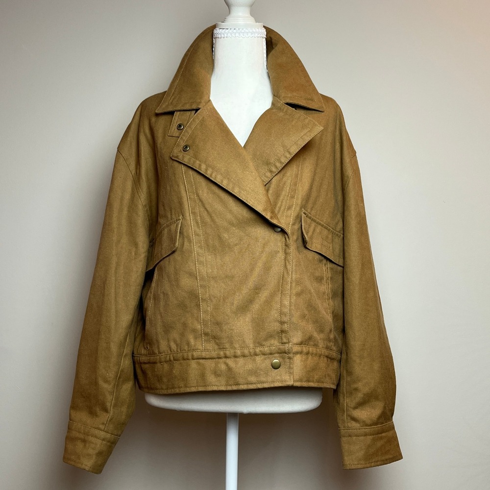 Banana Republic Womens L Tan Hemp Blend Bomber Jacket Funnel Neck Utility